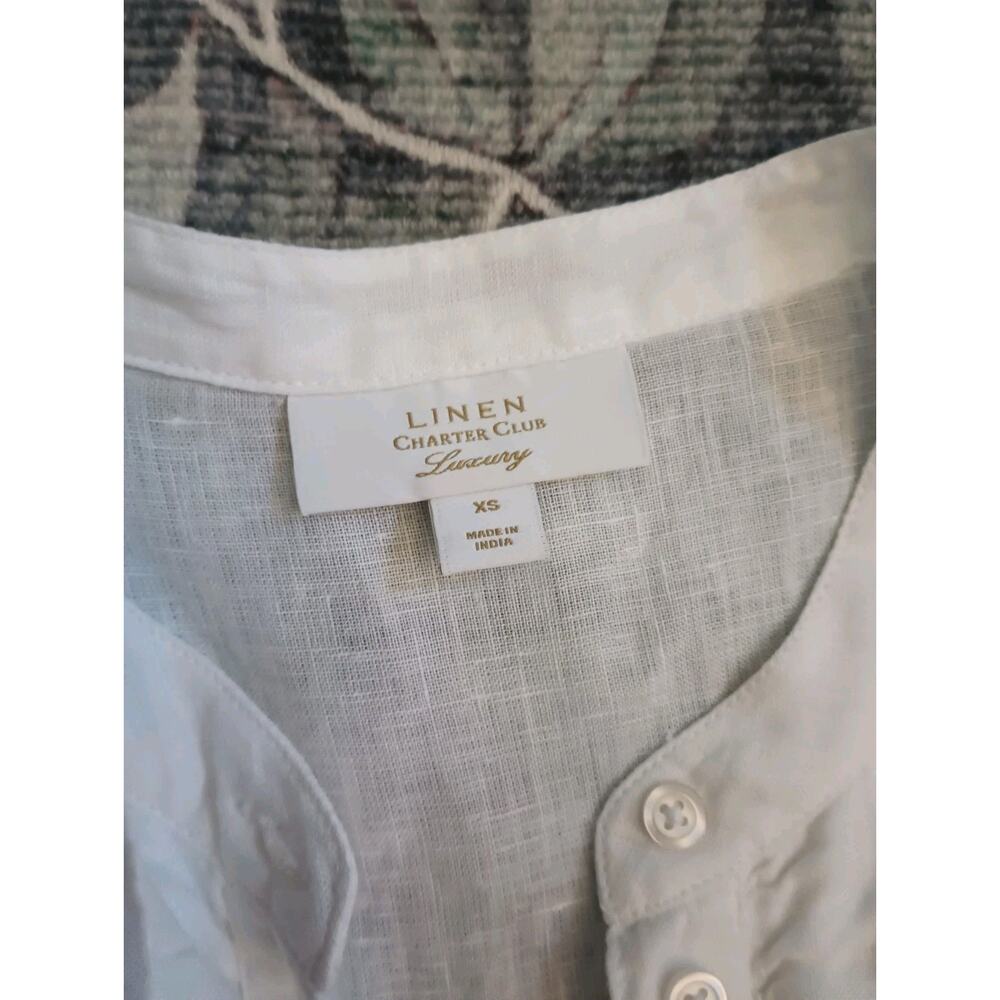 Charter Club Womens Luxury Linen Edwardian Top XS Button Cottage Old Money - Picture 4 of 9
